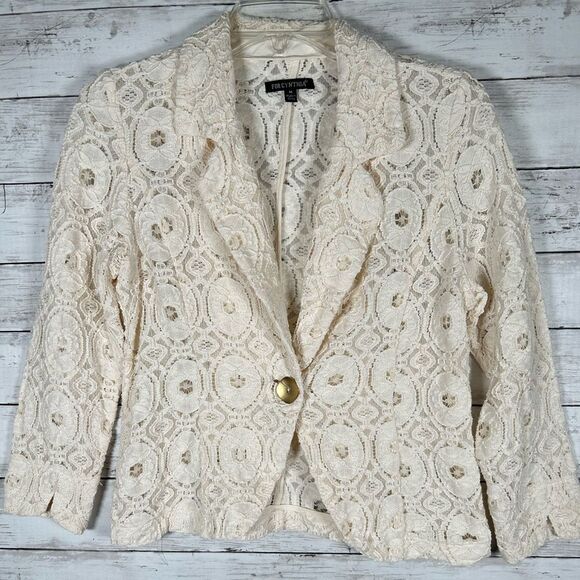 For Cynthia Rowley Jacket Blazer Cotton Ivory Crochet Lace Cotton Sz M - Picture 1 of 9